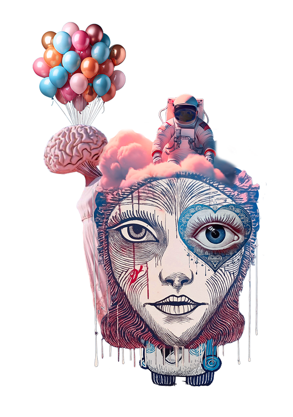 Rostro artístico con globos de colores